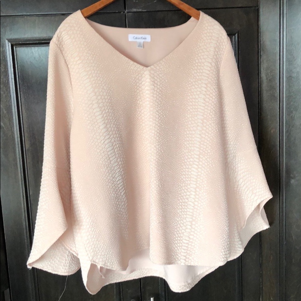 Pink Calvin Klein textured bell sleeve blouse